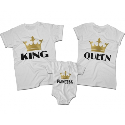 Zestaw koszulek dla rodziców i córki King Queen Princess 4